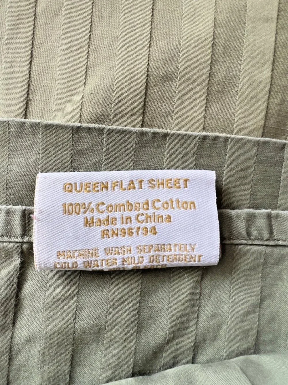 Queen Flat Sheet 100% Combed Cotton Moss Green Jacquard Opus Stripe Luxury